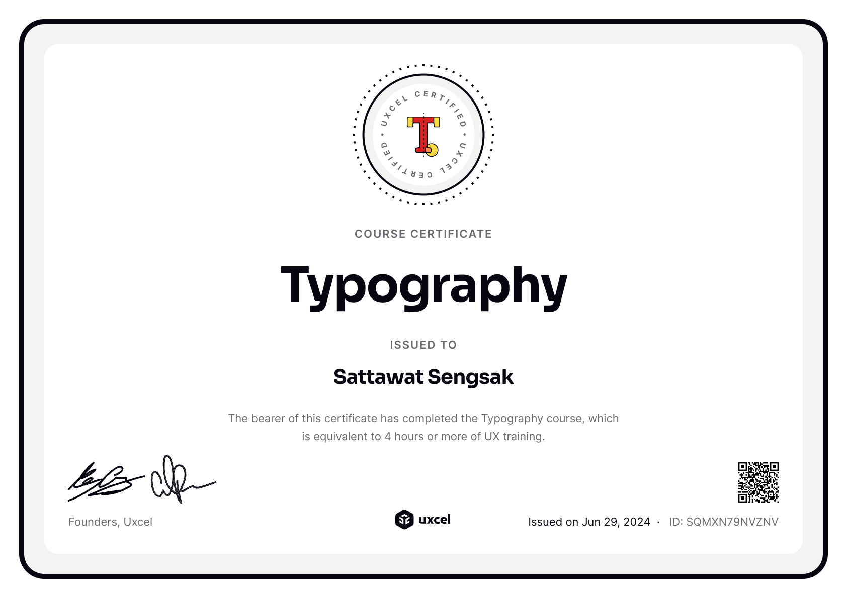 Sattawat Sengsak's certificate